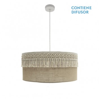 Distribuidor - Lâmpadas Diversas | Colgantes Rustica | COLGANTE EKATERINA 3XE27 BLANCO/SACO REGX60X60 CM CON PASAMANERIA Ref: 188296001